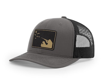 Gorra de camionero con grabado de cuero para caza de patos, caza de patos silvestres, regalo para cazadores, gorra con parche de cuero sintético para hombres, reclamo de patos, regalo para actividades al aire libre, retriever