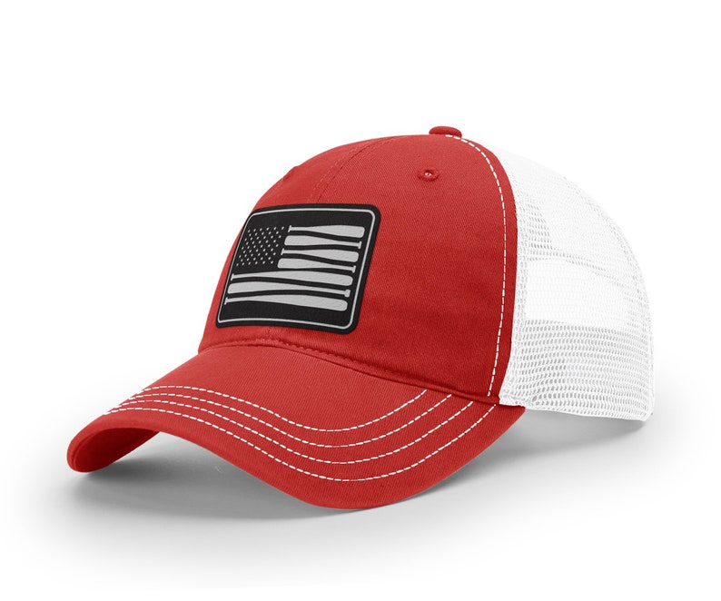 Bat Flag, Leather Engraved Garment Washed Trucker Cap, Baseball Mom ...