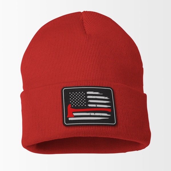 Thin Red Line Flag Leather Patch Beanie