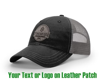 Gorra de camionero personalizada, gorra de papá, parche de cuero grabado a láser, gorra personalizada, gorra sin estructura, gorra snapback, Richardson 111