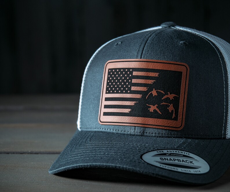 Mallard Duck Hunting Leather Engraved Trucker Hat Hunting Etsy