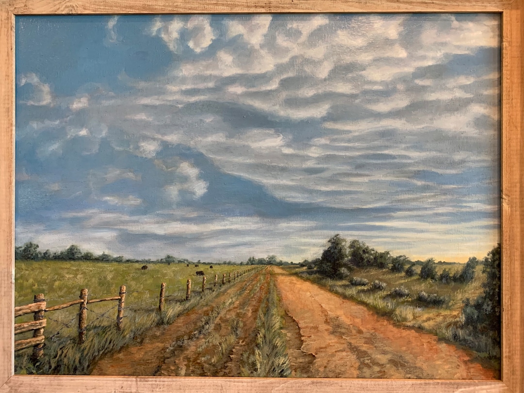 Walhalla Country Road, Original Oil Painting on Canvas, Texas Landscape