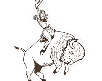 Bison Cowgirl Vinyl Sticker – Rodeo Western Art