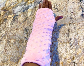 Pink Soft And Minky Fleece Gloves Long Arm Warmers
