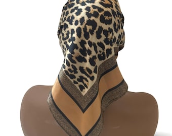 Silky Feel Satin Scarf Lightweight Hair, Neck Handbag Accessory  27.5" x 27.5" Safari Chic