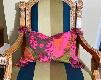 Throw Pillow Cover Embroidered Pink Pillow Case with Tassels 14"x20"