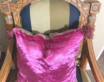 Velvet Pillow Cover, Beaded Tassels Throw Pillow 20"x20"