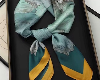 Silky Feel Satin Scarf Lightweight Hair, Neck Handbag Accessory  27.5" x 27.5" Citrus Grove