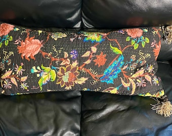 Throw Pillow Cover With Piping and Fringe, Long Pillow Case 14"x30"  Gift Item