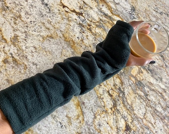 Black Fleece Fingerless Gloves: Handmade Winter Wrist Warmers