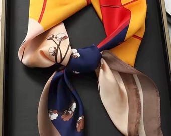 Silky Feel Satin Scarf Lightweight Hair, Neck Handbag Accessory  27.5" x 27.5" Fireside Nuetrals