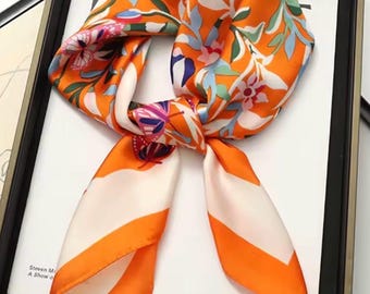 Silky Feel Satin Scarf Lightweight Hair, Neck Handbag Accessory  27.5" x 27.5" Blossom Breeze