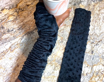 Black Fleece Fingerless Gloves with Thumb Hole – Minky Arm Warmers