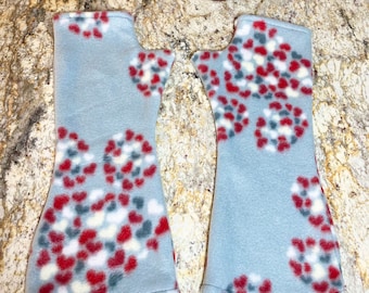 Fleece Fingerless Gloves: Floral Heart Print, Texting Mittens