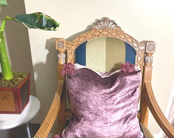 Velvet Pillow Cover, Rose Quartz Beaded Tassels, 20"x20"