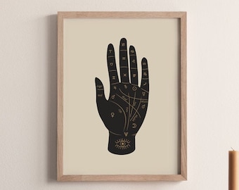 Palm reading print, palmistry poster, occult art