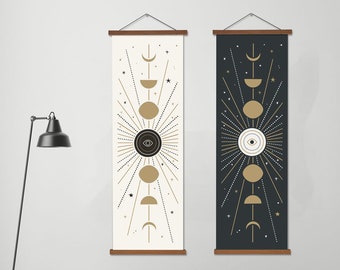 Lunar Cycles Framed Canvas Banner, Wood Magnetic Frame Included.