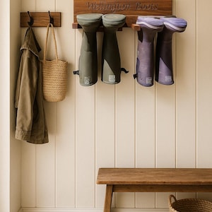 Walnut Welly Rack in Various Sizes, Handcrafted with Durable Exterior Oil Finish, Ideal Boot Organizer for Home or Gift