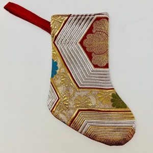 Small Christmas Stocking, Japanese obi, up cycled, antique, repurposed