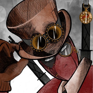 Impressão de retrato steampunk de Deadpool (numerado e dedicado)