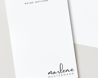 Personalisierter Notizblock, DIN A5, A6, A4, mit Namen, Geschenk Lehrer:in, Büro, Bullet Journal-50 Blatt- handgemacht