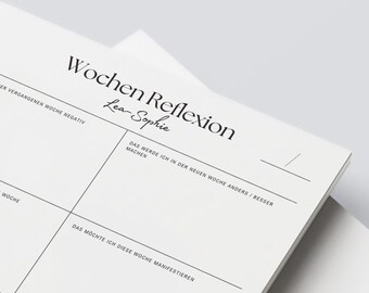 Wochen Reflexion Planer personalisiert - Notizblock A5 oder A4 mit Namen - Geschenk für Lehrer:innen, Büro, Familie, Bullet Journal