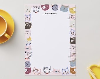 Personalisierter Notizblock Funny Cats, DIN A5, A6, A4, mit Namen, Geschenk Lehrer:in, Büro, Bullet Journal-50 Blatt- handgemacht