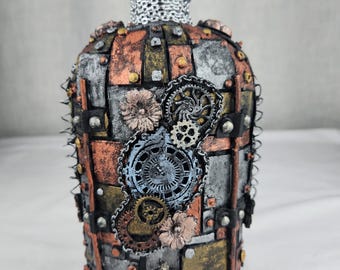 Steampunk ooak flesdecoratie mixed media gratis verzending!