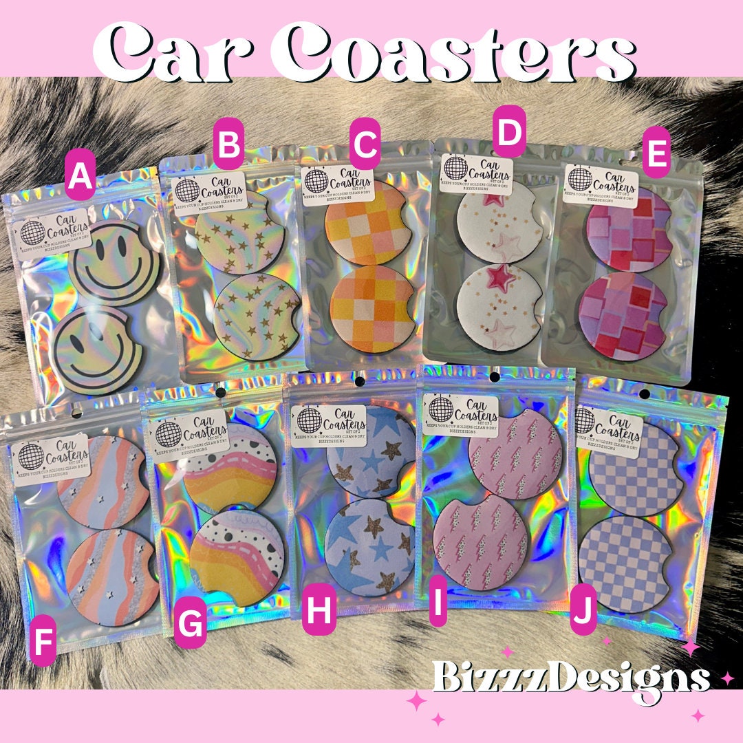 Trendy Car Coasters Smiley Car Coasters Girly Car Accessories SET OF 2