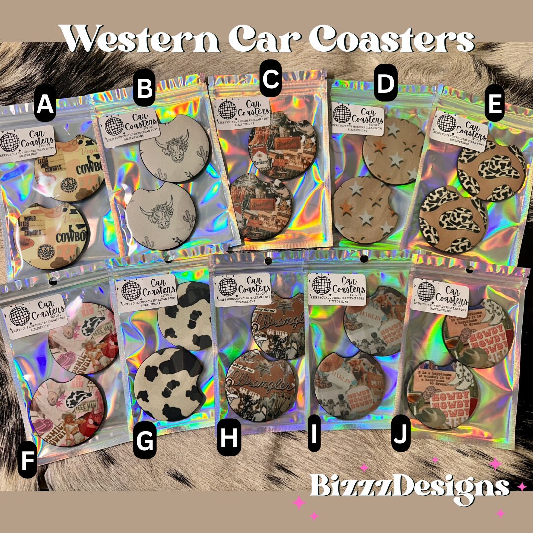 Western Car Coasters Punchy Car Coasters Western Car Accessories SET OF 2 Car Coasters, Car