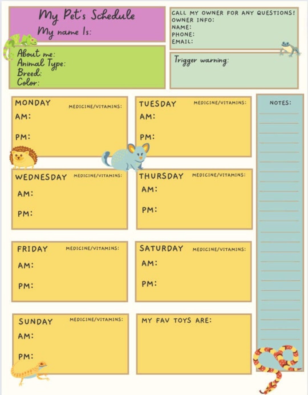 DIGITAL TEMPLATE ONLY Pet Sitter Schedule Planner Pet Etsy