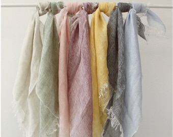 100% Natural Soft Linen Scarf, Lightweight Pure Linen Square Scarves in 8 Colors, Linen Bandanna Scarf for Women & Men, 3 for 45