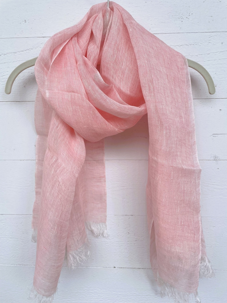 100% Natural Soft Linen Scarf, Lightweight Pure Linen Scarves in 8 Colors, Gift Linen Scarf for Women & Men, 3 for 65 Light Pink