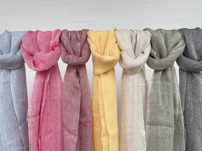 100% Natural Soft Linen Scarf, Lightweight Pure Linen Scarves in 8 Colors, Gift Linen Scarf for Women & Men, 3 for 65 image 4