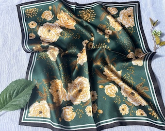 100% Silk Scarf, Pure Silk Neck Scarf, Silk Bandana, Silk Neckerchief, Silk Square Scarf, Silk Hair Scarf, Floral Bird Silk Scarf, 3 for 59