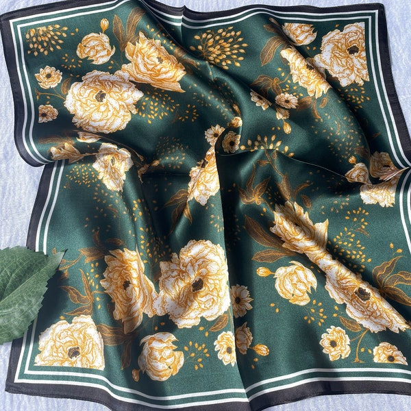 100% Silk Scarf, Pure Silk Neck Scarf, Silk Bandana, Silk Neckerchief, Silk Square Scarf, Silk Hair Scarf, Floral Bird Silk Scarf, 3 for 59