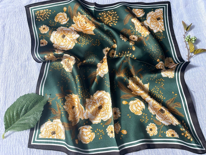 100% Silk Scarf, Pure Silk Neck Scarf, Silk Bandana, Silk Neckerchief, Silk Square Scarf, Silk Hair Scarf, Floral Bird Silk Scarf, 3 for 59 image 1