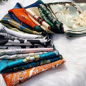 Écharpe 100 % soie, foulard en pure soie, bandana en soie, foulard en soie, écharpe carrée en soie, foulard pour cheveux en soie, écharpe en soie cachemire, 3 pour 59 Pick3(20%off)