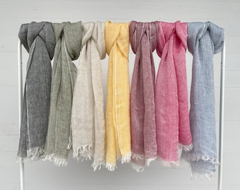 100% Natural Soft Linen Scarf, Lightweight Pure Linen Scarves in 8 Colors, Gift Linen Scarf for Women & Men, 3 for 65