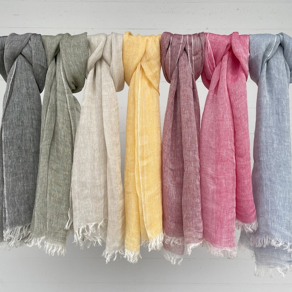 100% Natural Soft Linen Scarf, Lightweight Pure Linen Scarves in 8 Colors, Gift Linen Scarf for Women & Men, 3 for 65