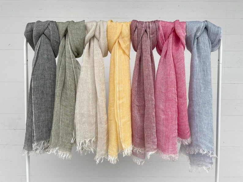 100% Natural Soft Linen Scarf, Lightweight Pure Linen Scarves in 8 Colors, Gift Linen Scarf for Women & Men, 3 for 65 image 1