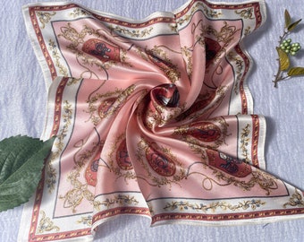 100% Silk Scarf, Pure Silk Neck Scarf, Silk Bandana, Silk Neckerchief, Silk Square Scarf, Silk Hair Scarf, Floral Bird Silk Scarf, 3 for 59