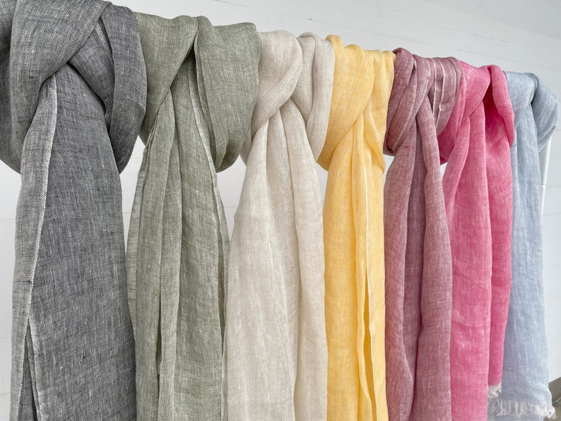 100% Natural Soft Linen Scarf, Lightweight Pure Linen Scarves in 8 Colors, Gift Linen Scarf for Women & Men, 3 for 65 image 2