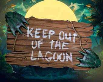 Keep Out of the Lagoon – Lagoon Creature Wall Sign – Tiki Bar or Halloween Decor