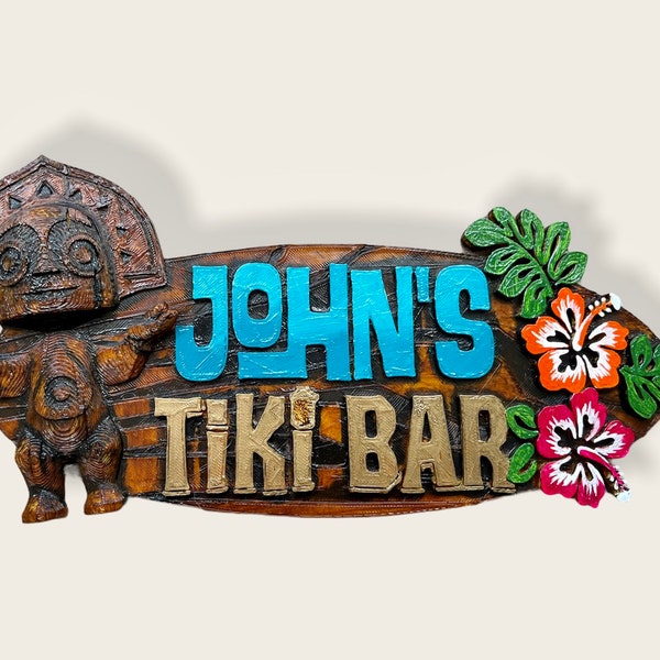 Personalised Trader Sam’s Tiki Bar Themed Name Sign hibiscus edition