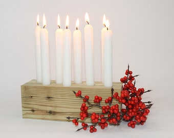 Wooden centerpiece with candles, 3 1/2 x 3 1/2 x 10 inches, Candle holder, Handmade, Wood centerpiece, Taper candle, Birthday candles