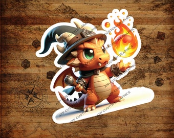 かわいいドラゴンウィザード、DNDクラスステッカー、ダンジョンマスターギフト、防水光沢、ホログラフィック、ダンジョンズ＆ドラゴンズステッカー