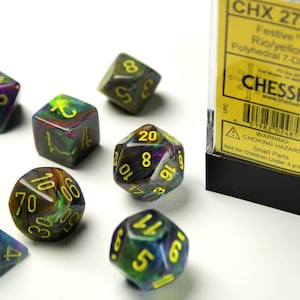 Chessex DnD Dice Set Festive Rio and Yellow 27449 | Dungeons and Dragons Dice | Polyhedral Dice | Set of 7 Dice | RPG TTRPG Polyhedral Die