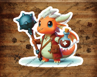 かわいいドラゴンステッカー、DNDクレリッククラス、ダンジョンマスターギフト、防水、光沢、ホログラフィック、ダンジョンズ＆ドラゴンズステッカー