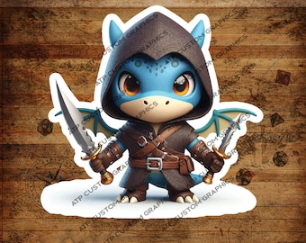 かわいいドラゴンローグ、DNDクラスステッカー、ダンジョンマスターギフト、防水、光沢、ホログラフィック、ダンジョンズ＆ドラゴンズステッカー